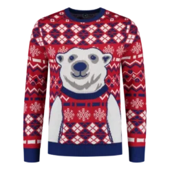 Julesweater m/Isbjørn Print i Hvid, Rød & Blå