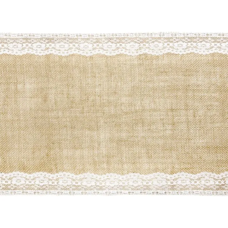 Jute Bordløber med Blondekant, 275 x 28 cm