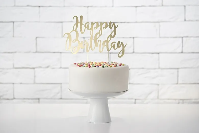Kagepynt - Happy Birthday - guld