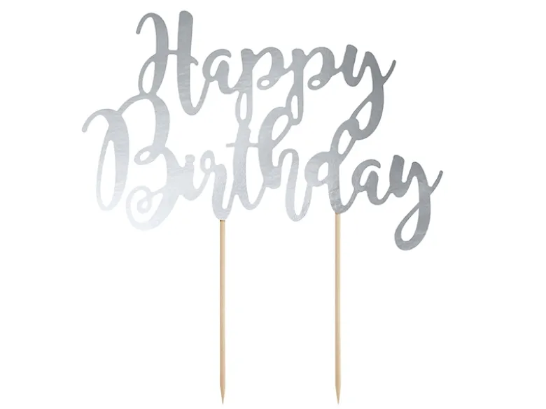 Kagepynt - Happy Birthday - sølv