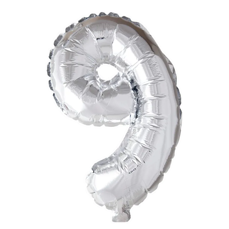 Kæmpe Sølv Folie Tal Ballon (ca. 100 cm.) - 9 Tal