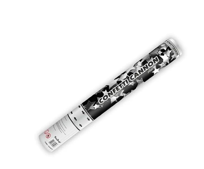 Konfettirør - Sølv Stjerner, 40cm