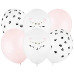 Latex Ballon Buket m/Katte Motiv, 6. stk.