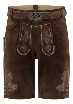 Lederhosen i Ægte Læder, Brun med Bælte i Kort Model