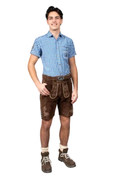 Lederhosen i Ægte Læder, Brun med Bælte i Kort Model