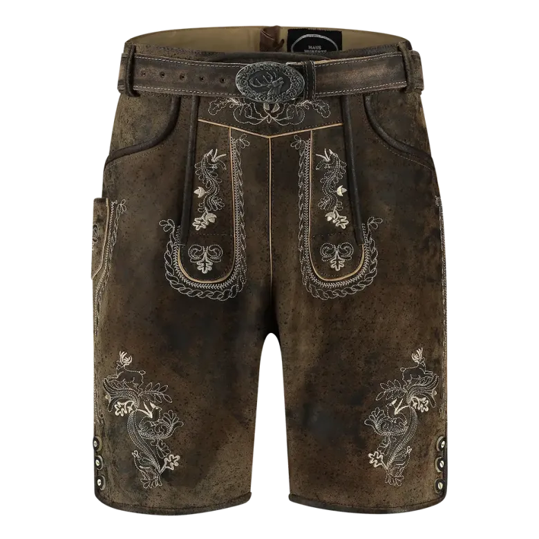 Lederhosen i Ægte Læder m/Bælte - Vintage Brun