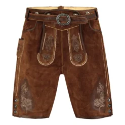 Lederhosen i Ægte Ruskind - Kort Model m/ Bælte i Cognac