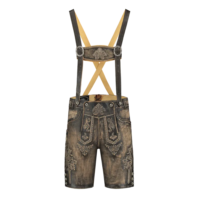 Lederhosen i Ægte Skind - Kort Model i Antikbrun