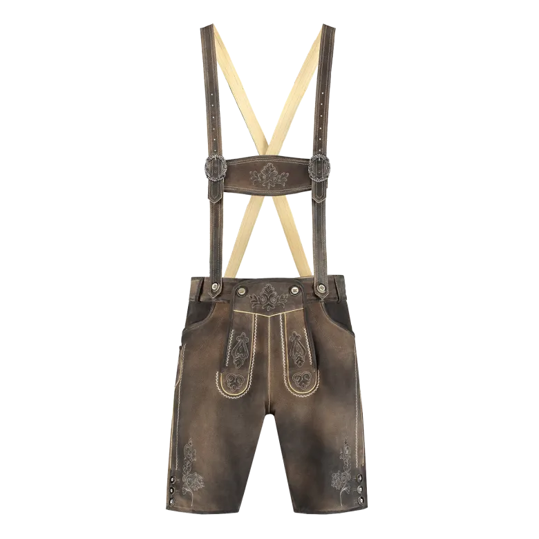 Lederhosen i Ægte Skind - Kort Model i Gråbrun