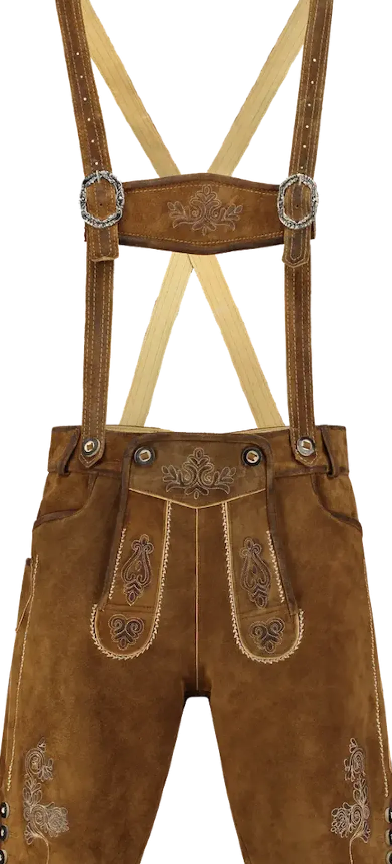 Lederhosen i Kraftigt Ruskind - Kort Model i Karamelbrun
