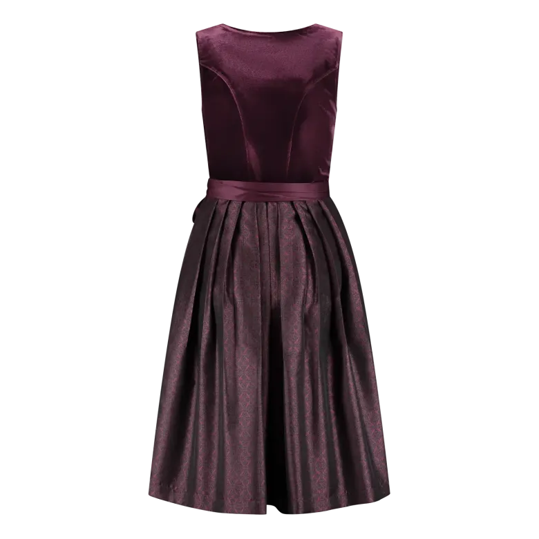Luksus Dirndl i Auberginefarvet Velour & Jaquardvævet Stof
