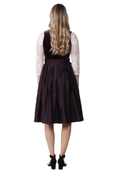Luksus Dirndl i Auberginefarvet Velour & Jaquardvævet Stof
