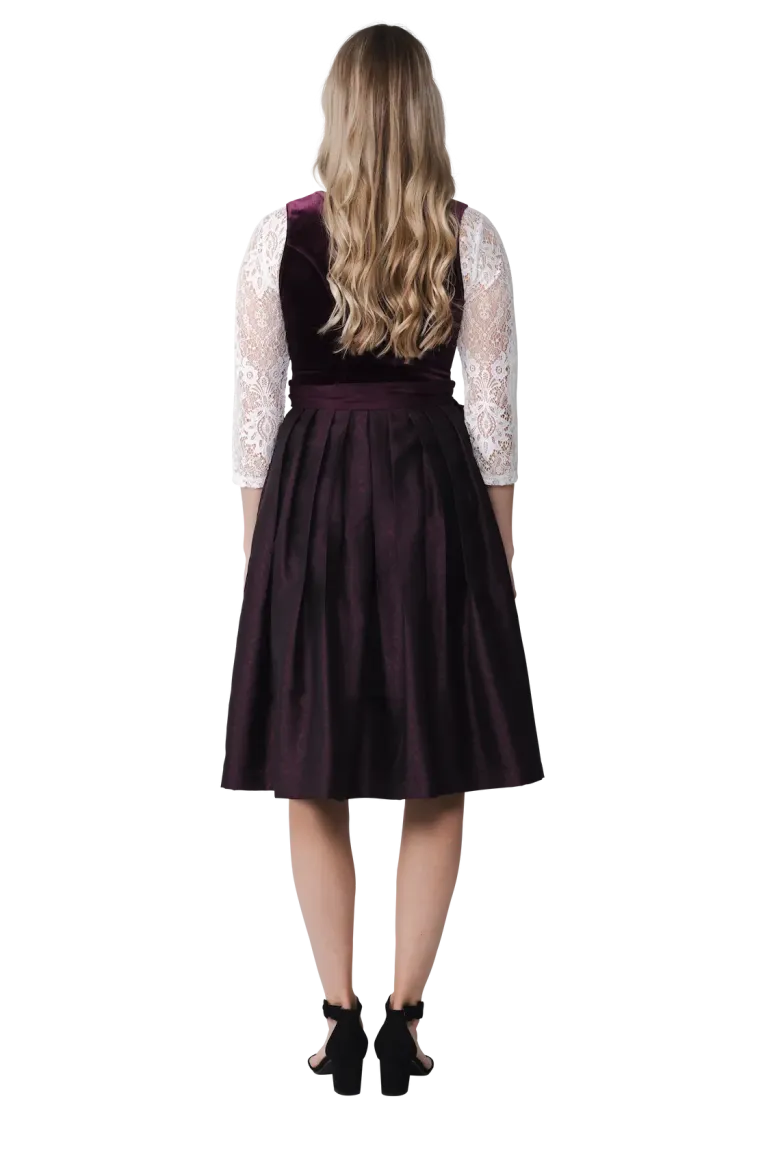 Luksus Dirndl i Auberginefarvet Velour & Jaquardvævet Stof