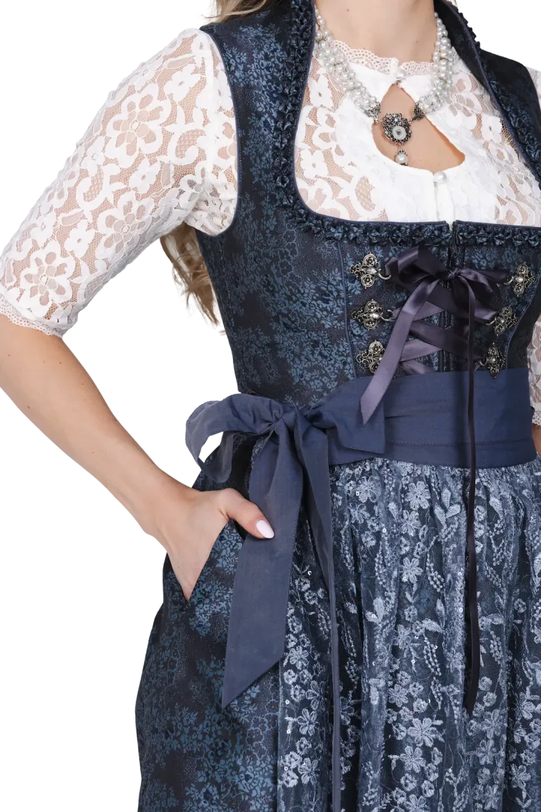 Luksus Dirndl i Blå - Jaquardvævet