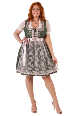 Luksus Dirndl i Grøn & Lyserød - Jacquardvævet