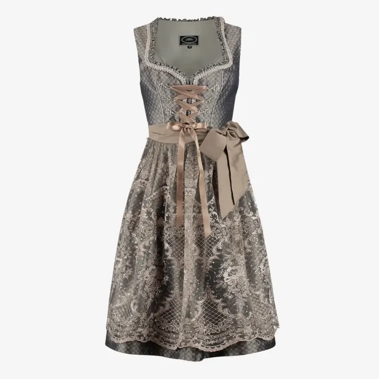 Luksus Dirndl i Lysebrun - Jacquardvævet