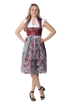 Luksus Dirndl i Mørkerød - Jacquardvævet