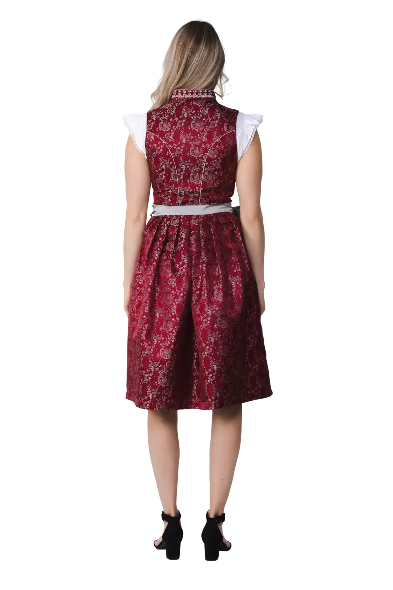 Luksus Dirndl i Mørkerød - Jacquardvævet