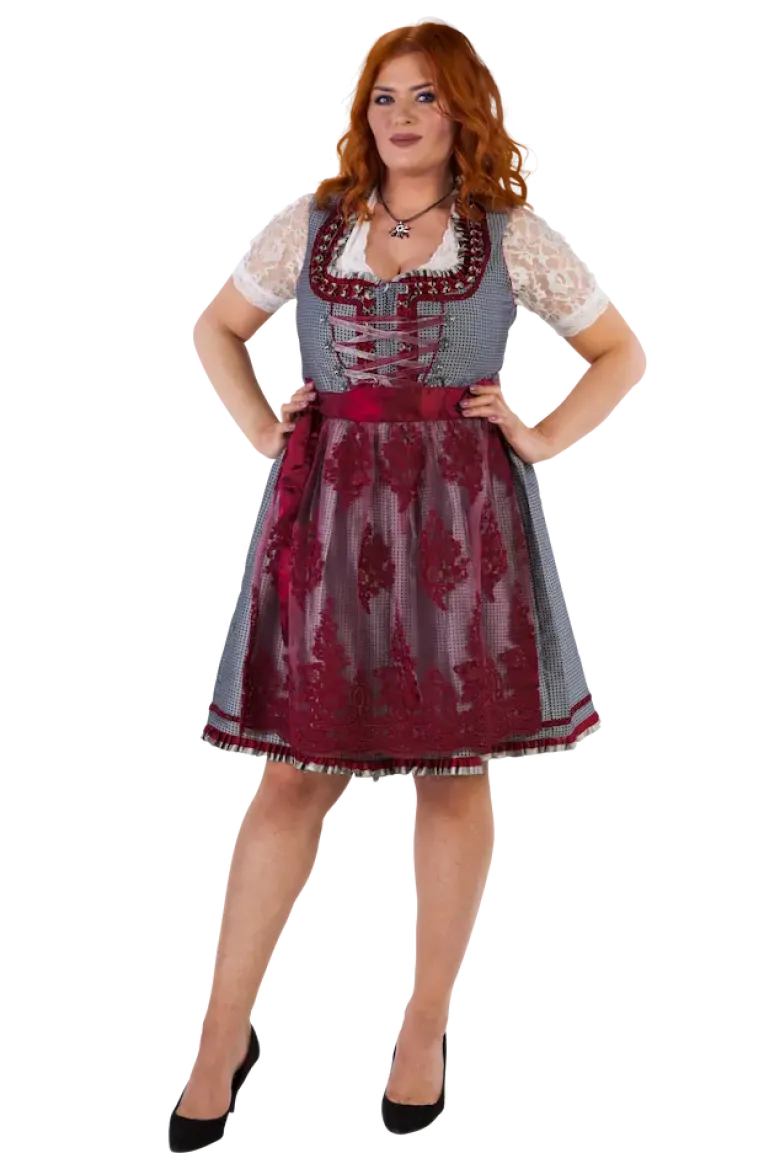 Luksus Dirndl i Sølv & Vinrød- Star Collection