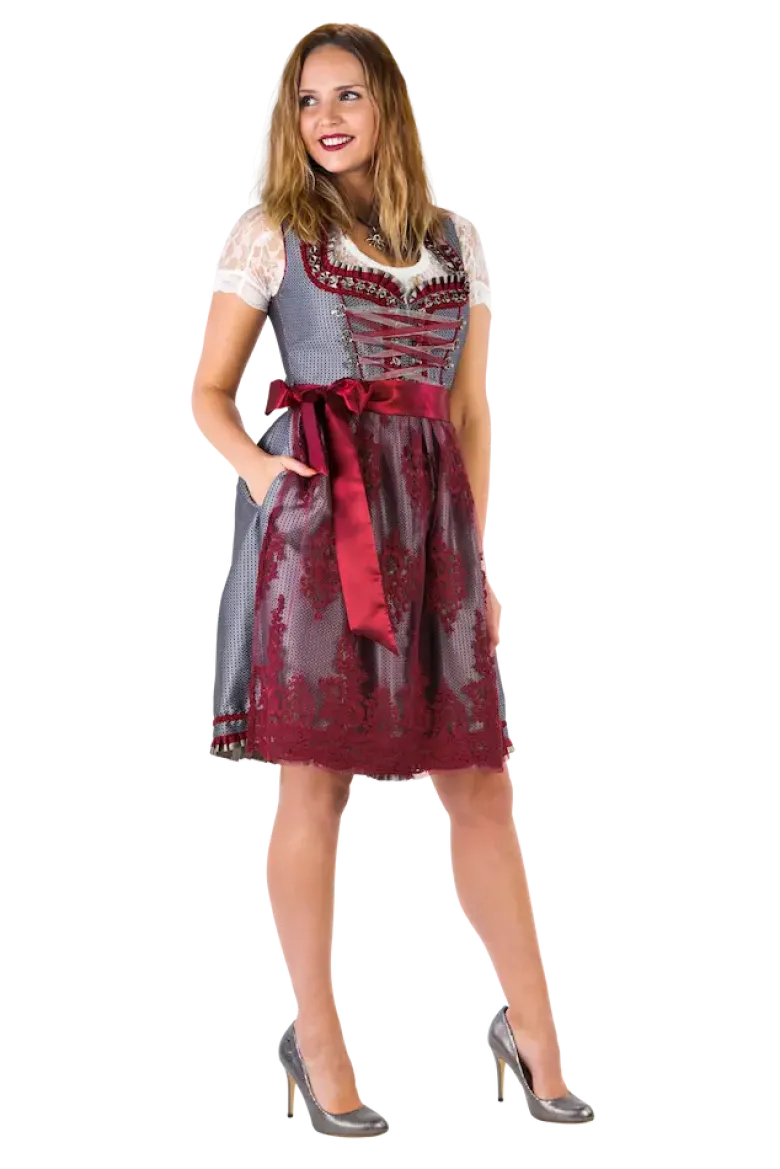 Luksus Dirndl i Sølv & Vinrød- Star Collection