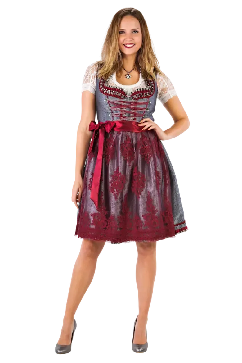 Luksus Dirndl i Sølv & Vinrød- Star Collection