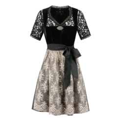 Luksus Dirndl i Sort Velour, Blonder & Jacquardvævet Stof