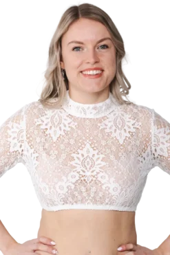 Luksus Dirndl Top i Hvid m/ Blonder