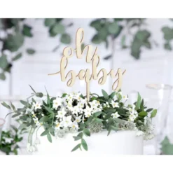 Luksus Kage Topper i Træ - "oh baby"
