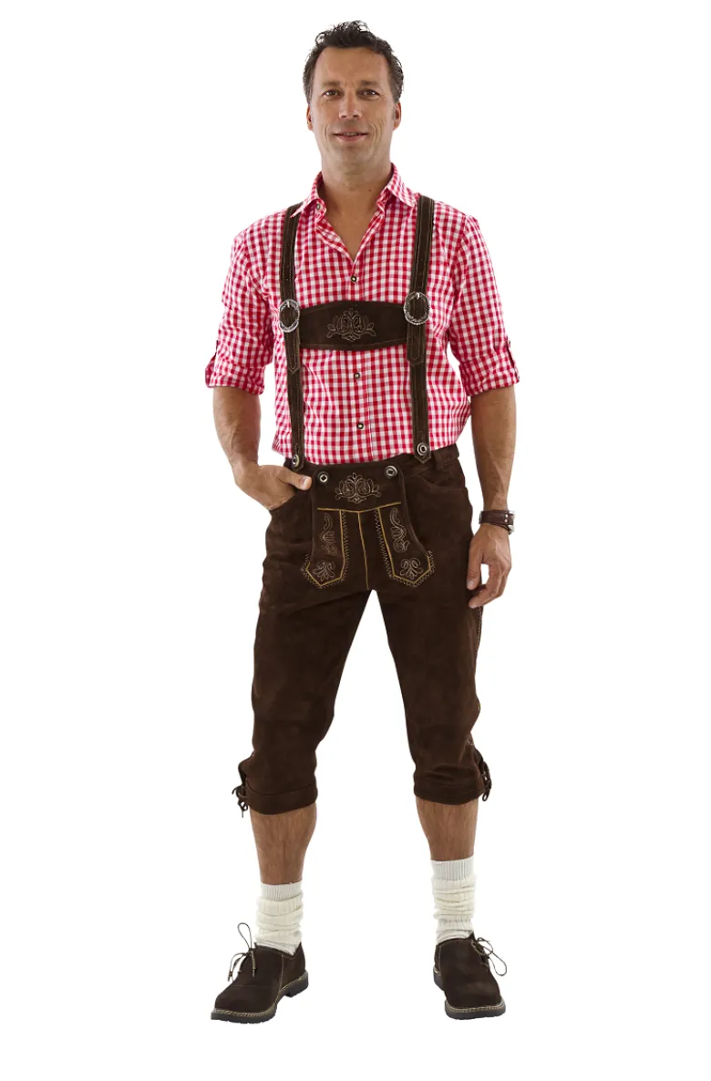 Luksus Lederhosen i Ægte Ruskind - Mørkebrun & Lang Model