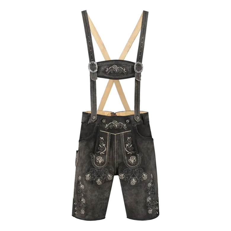 Luxus Lederhosen i Ægte Læder - Kort Model i Antracit Grå