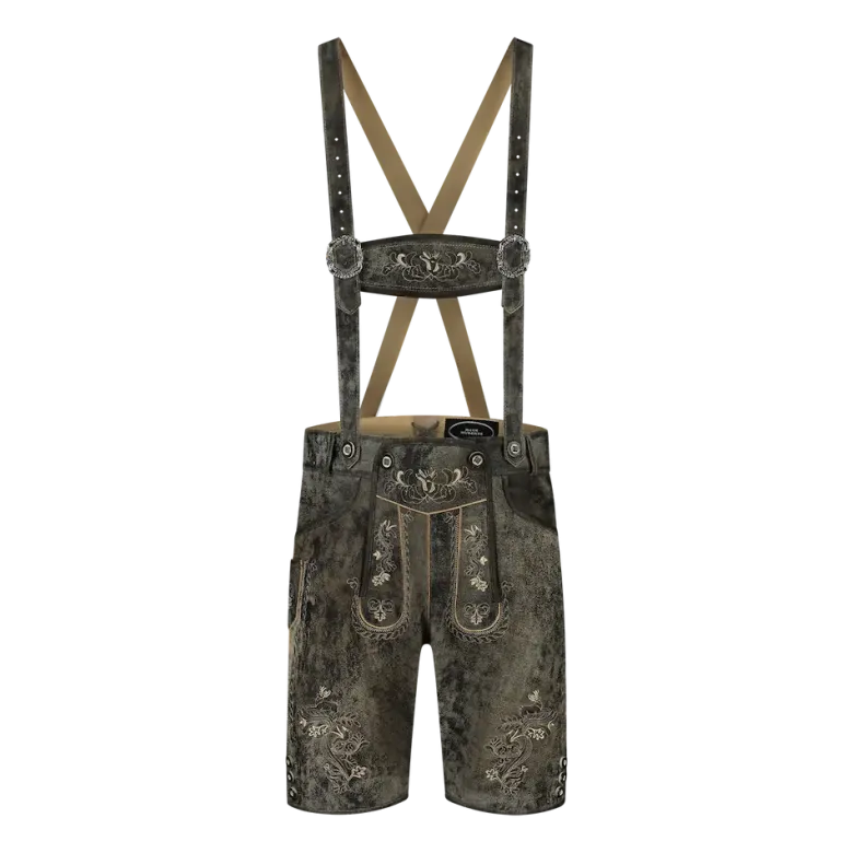 Luxus Lederhosen i Ægte Skind - Kort Model i Vintage Grå