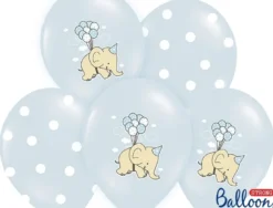 Lyseblå balloner med elefanter (30cm.)