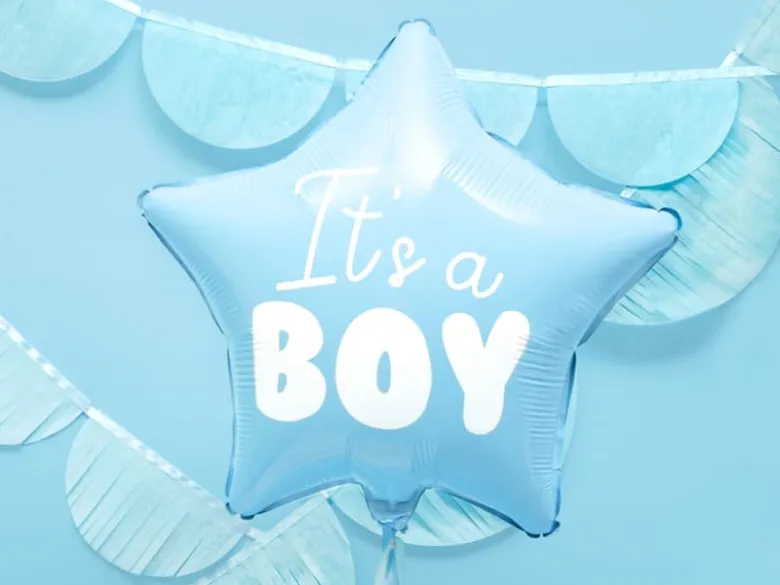 Lyseblå "It's a Boy" Stjerne Folieballon, 45 cm
