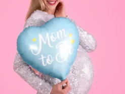 Lyseblå "Mom to Be" Hjerte Folieballon, 35 cm