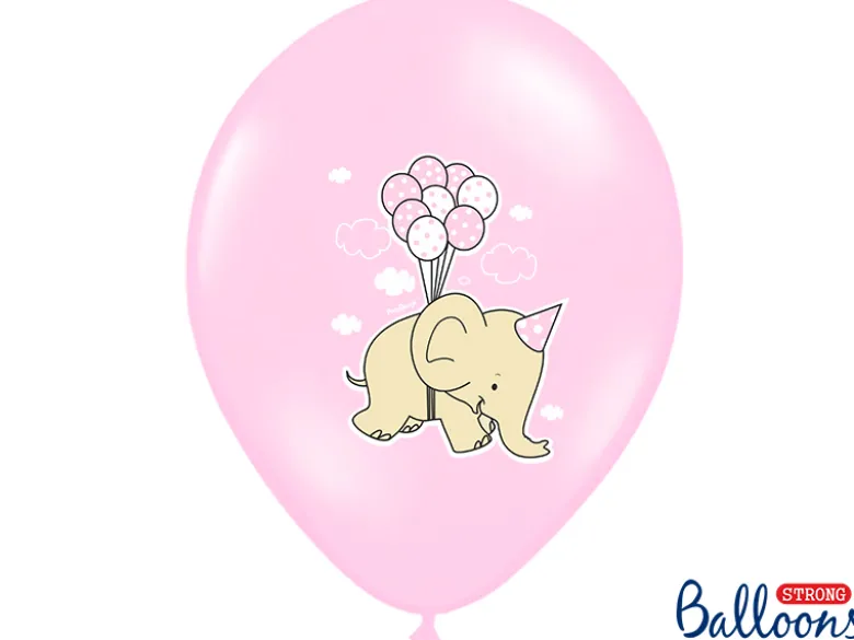 Lyserøde balloner med elefanter (30cm.)
