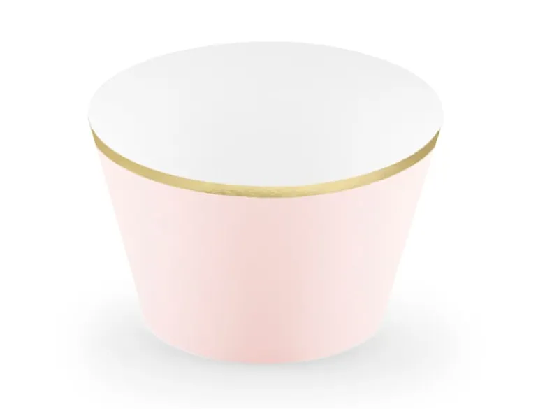 Lyserøde Muffin Wrappers m/Guld Kant, 6 stk.