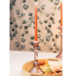 Lyserød Glas Lysestageholder, 19.5 cm
