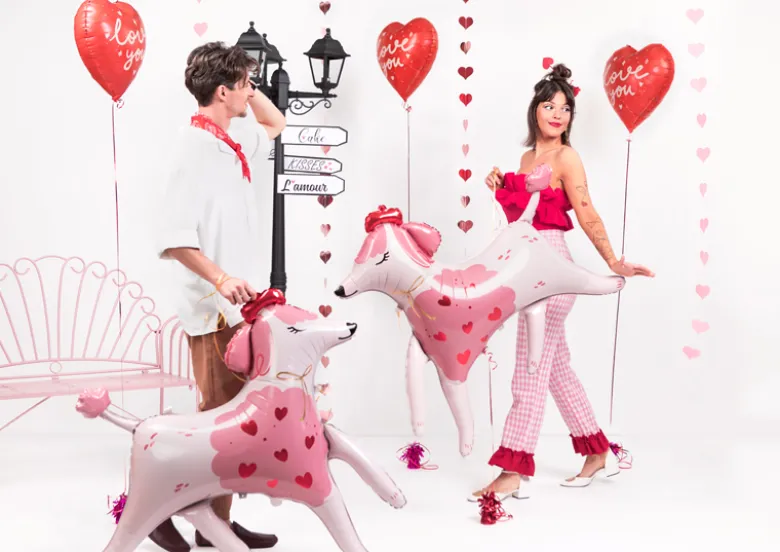 Lyserød Puddelhund Folieballon, 105 cm