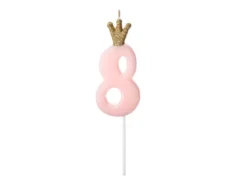 Lyserødt "8" Kagelys m/Krone