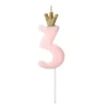 Lyserødt "3" Kagelys m/Krone