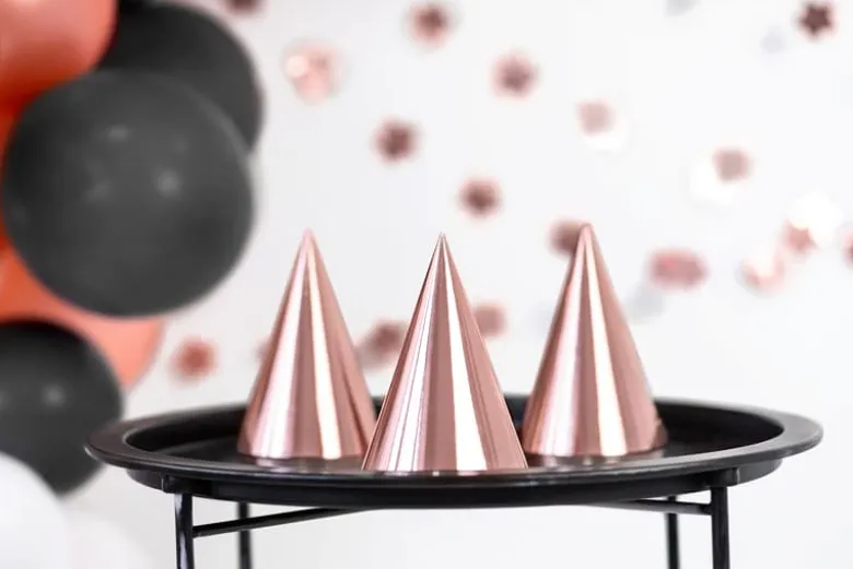 Metallic Rosegold Partyhatte, Pakke m/6 stk