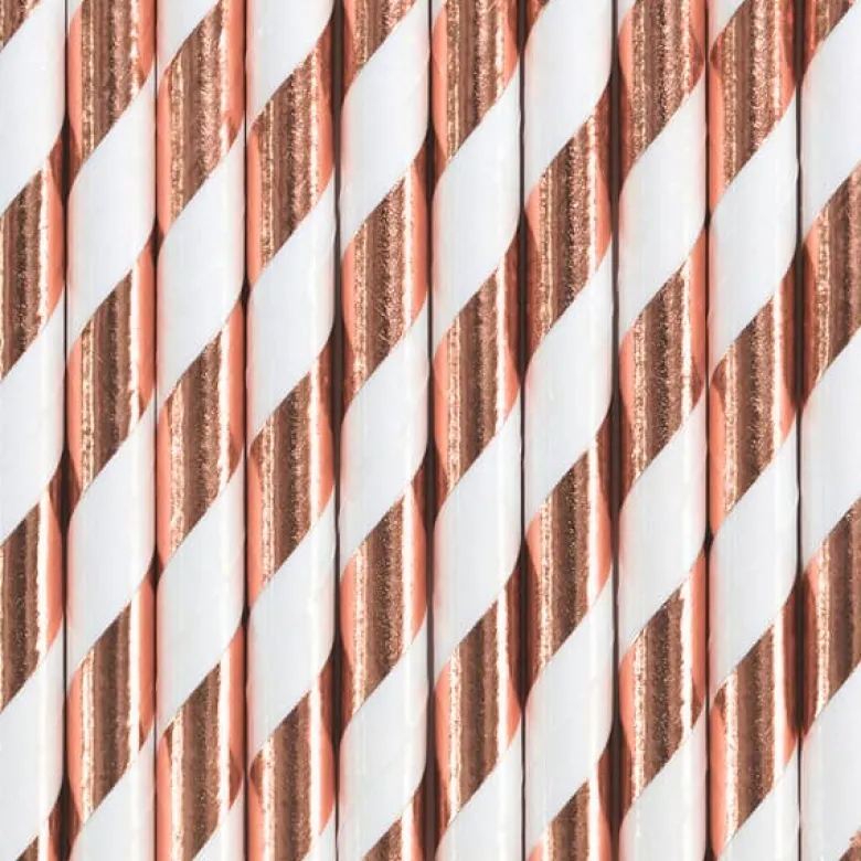 Metallic Rosegold Stribet Papirsugerør