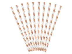 Metallic Rosegold Stribet Papirsugerør