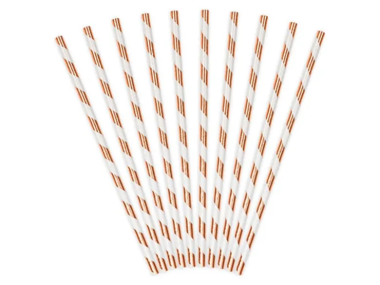 Metallic Rosegold Stribet Papirsugerør