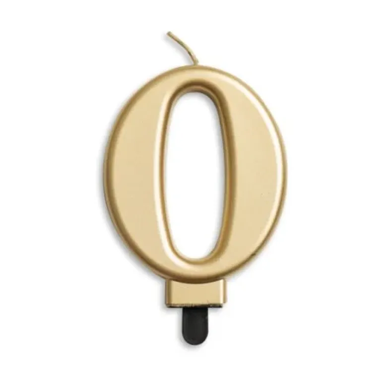 Metallisk Guld Talformet Kagelys 7 cm - 0 Tal