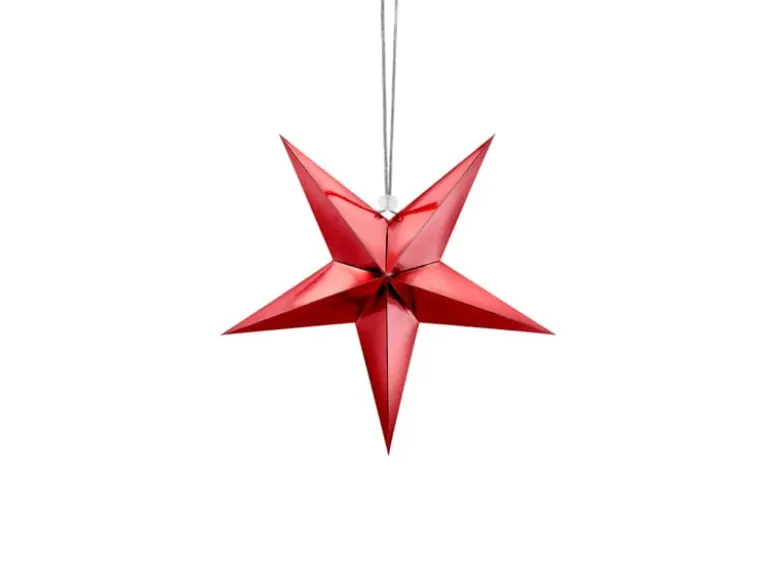 Metallisk Rød Papir Stjerne, Lille 30 cm