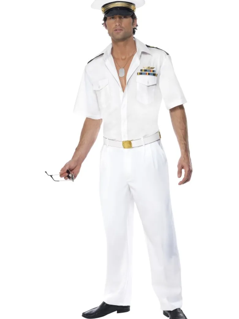 Militær kostume: Hvid Top Gun kaptajn kostume
