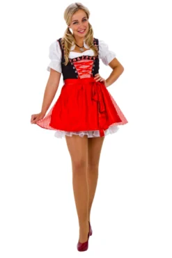 Mini Dirndl Sort & Rød m/løs Skjorte i Bomuld