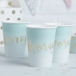 Mintgrønne Ombré Pap Kopper "Hooray!", 8 stk.