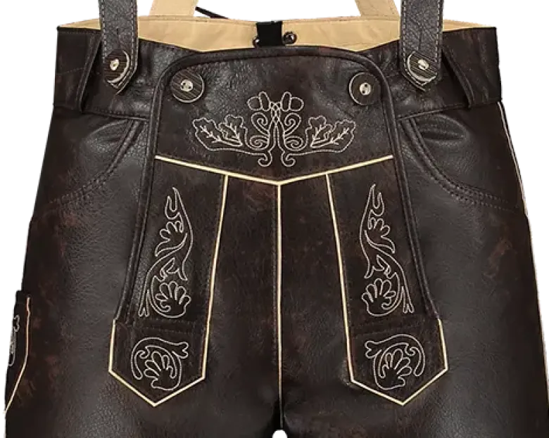 Mørkebrune Lederhosen i Kort Model, 11 Størrelser